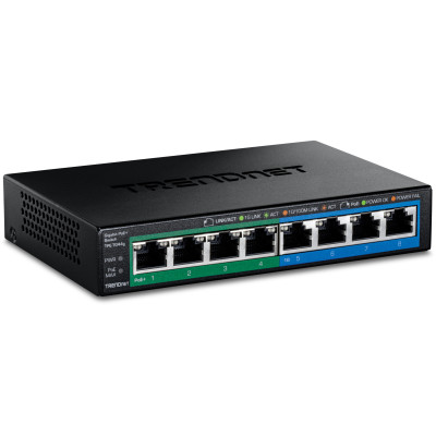 TRENDnet TPE-TG44g 8-Port Unmanaged Gigabit Ethernet PoE+ Switch, GREENnet technology, 60W PoE budget